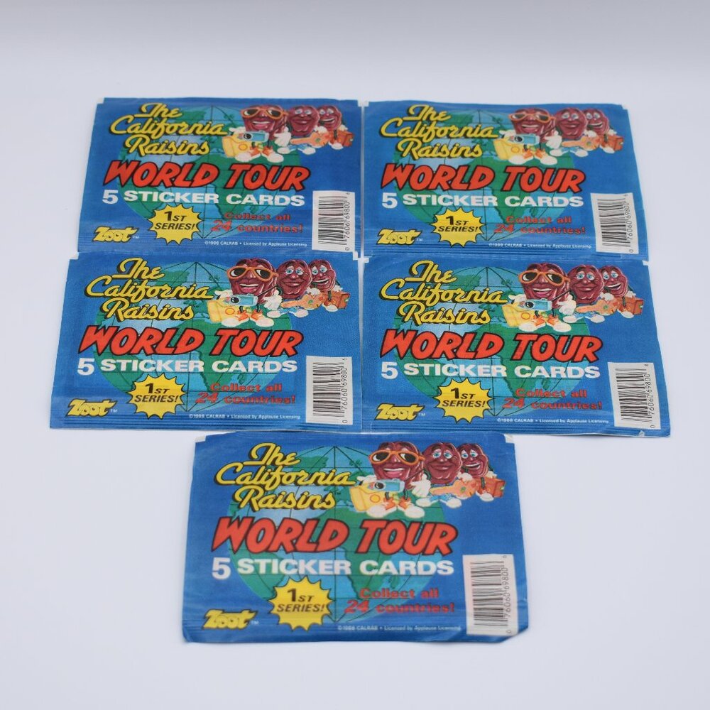 The California Raisins World Tour 5 Sticker Cards 1st Series 1998 by Zoot Italy